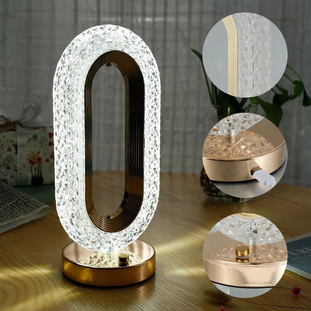 Lampa Stołowa Nocna Glamour Crystal LED USB Złoty - obrazek 8