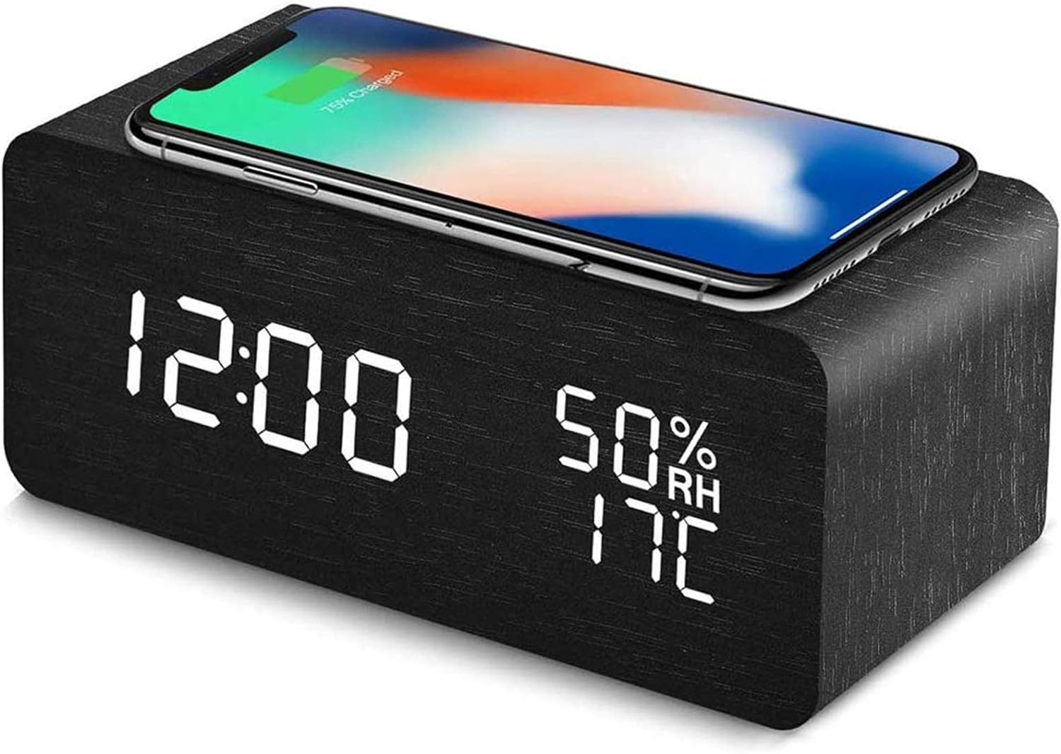 Drewniany Zegar Budzik Termometr Bezprzewodowa Ładowarka - obrazek 4