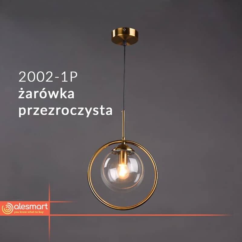 Nowoczesna lampa wisząca szklana kula złoty pierścień - obrazek 7