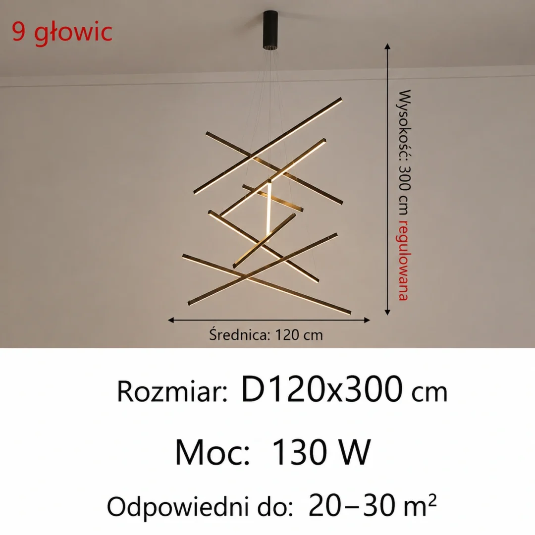 Geometryczna lampa wisząca LED z krzyżującymi się ramionami 9