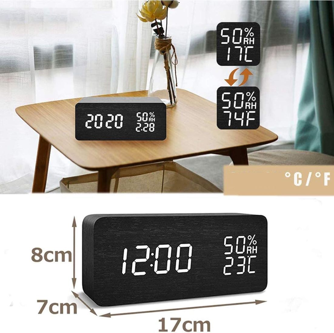 Drewniany Zegar Budzik Termometr Bezprzewodowa Ładowarka - obrazek 14