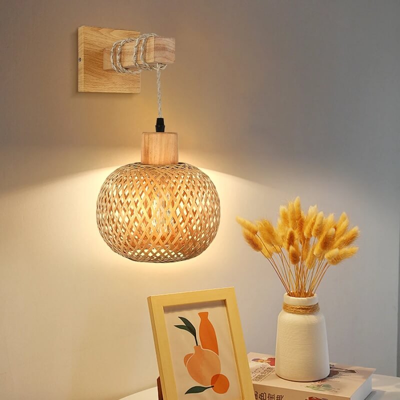 Bambusowa Lampa Ścienna Lampion Boho - obrazek 2