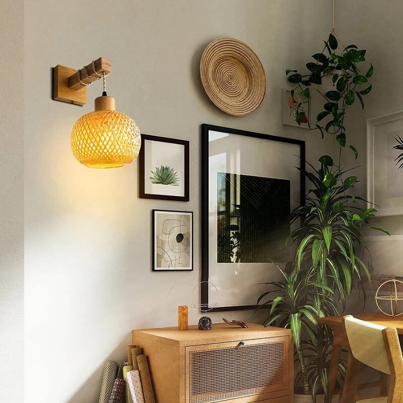 Bambusowa Lampa Ścienna Lampion Boho - obrazek 4