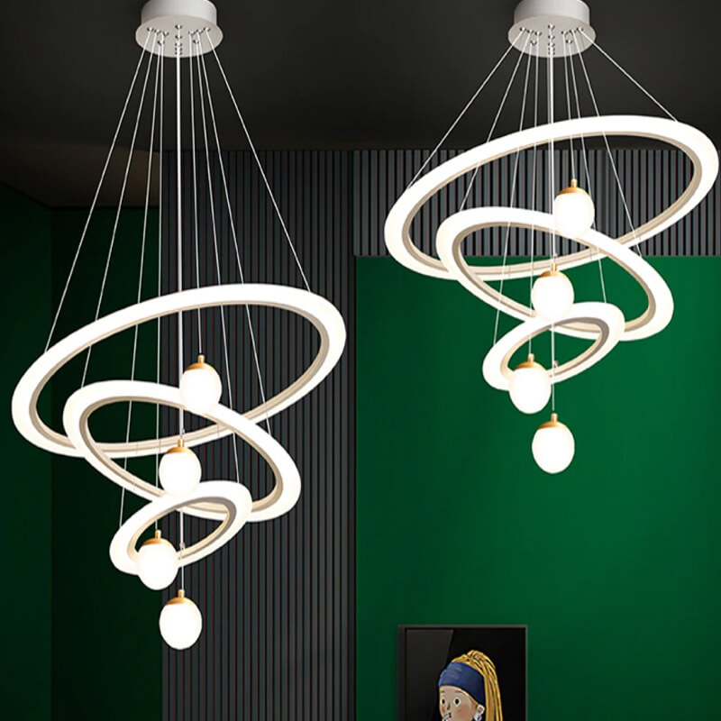 Biały Żyrandol Rings LED Art Deco - obrazek 4