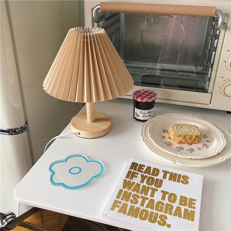 Drewniana Lampka Nocna Plisowany Abażur Retro Boho - obrazek 9