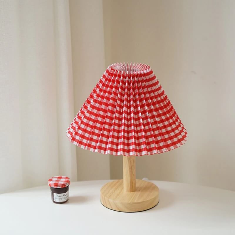 Drewniana Lampka Nocna Plisowany Abażur Retro Boho - obrazek 11