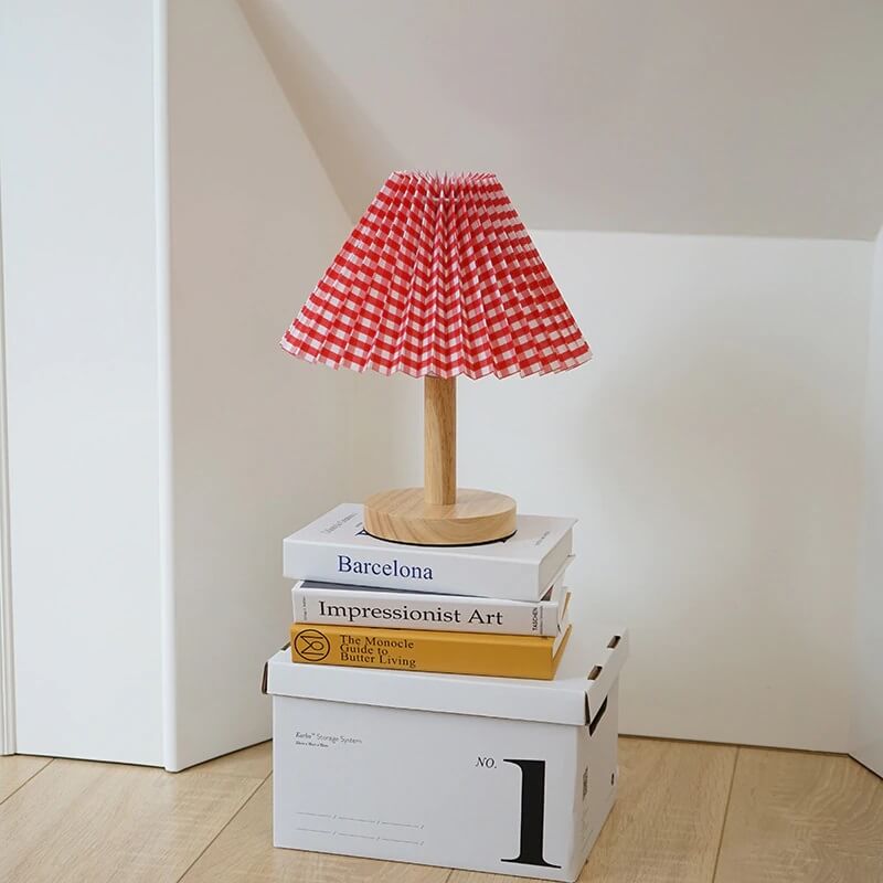 Drewniana Lampka Nocna Plisowany Abażur Retro Boho - obrazek 12