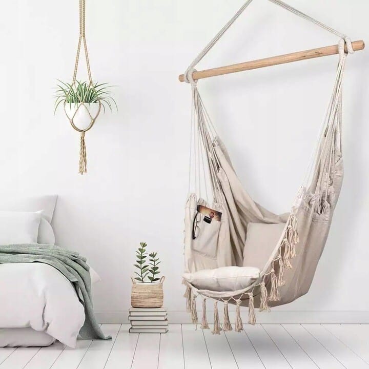 Wiszący Fotel Brazylijski Beżowy + Poduszki - obrazek 2