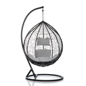 Fotel Wiszący Jajko Bujany Ogrodowy XXL biały/czarny