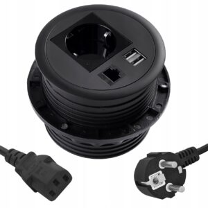 Gniazdo nablatowe okrągłe wpuszczane w blat 2xUSB, RJ-45