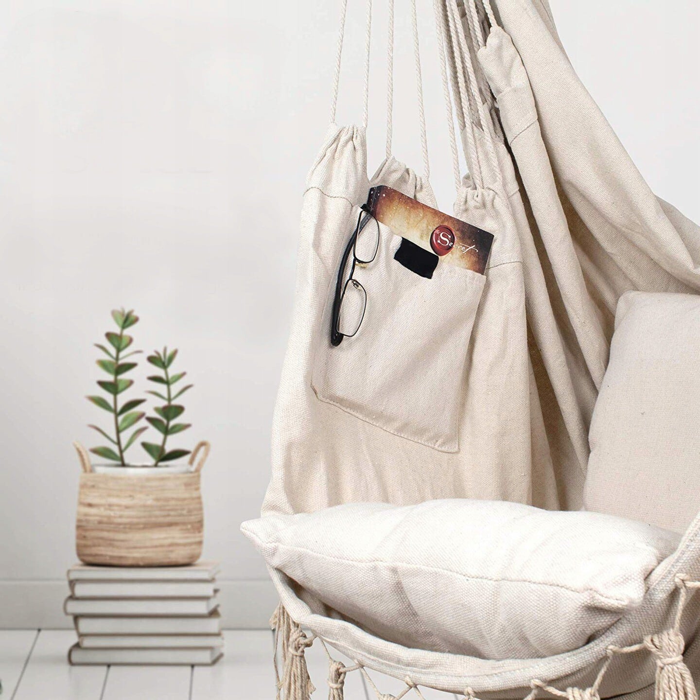 Wiszący Fotel Brazylijski Beżowy + Poduszki - obrazek 3