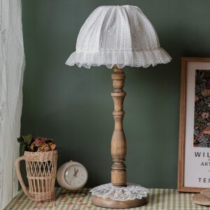 Koronkowa Drewniana Rustykalna Lampa Stołowa