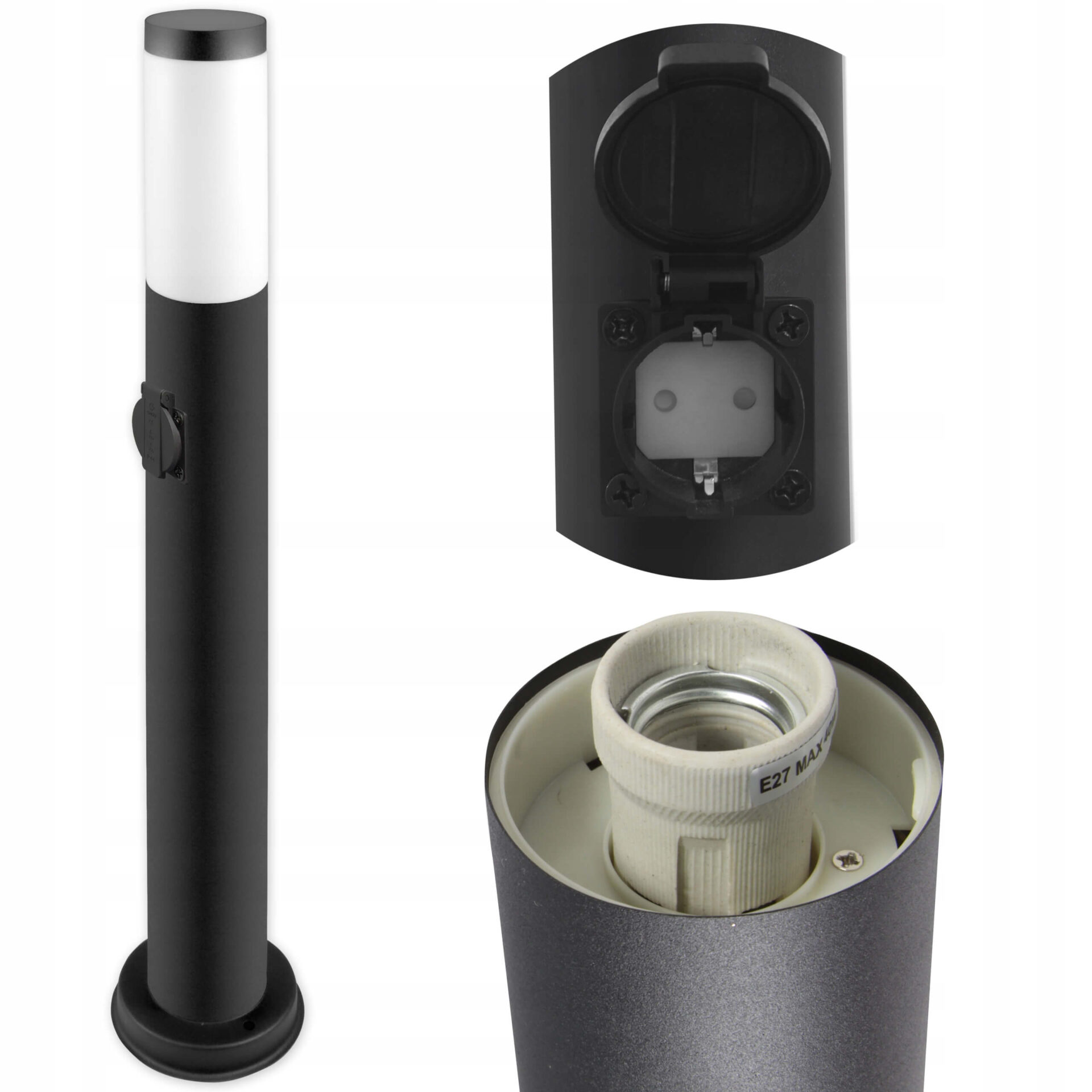 Lampa LED Ogrodowa E27 słupek z GNIAZDEM 230V 65cm okrągła