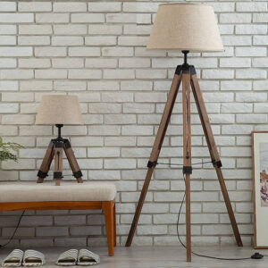 Lampa Podłogowa Trójnóg Drewniana Art Deco