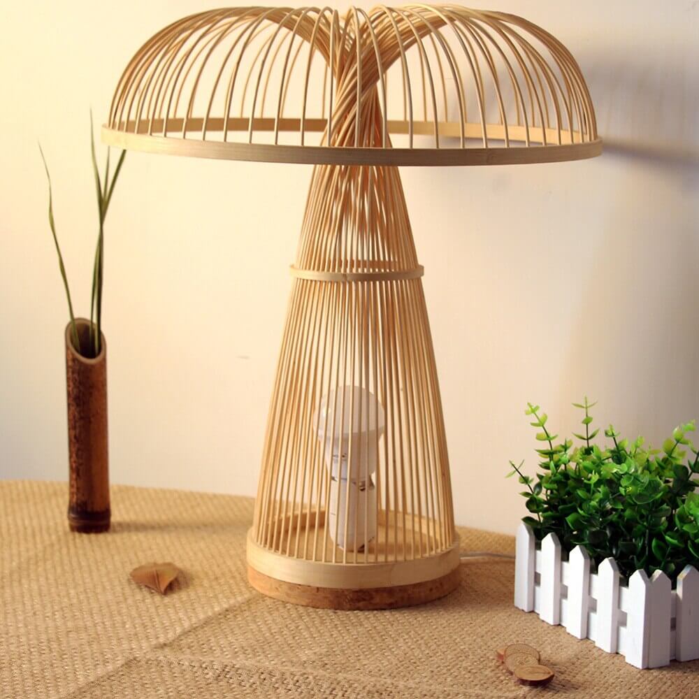 Lampa Stołowa Drewniana Grzybek Retro Boho - obrazek 3