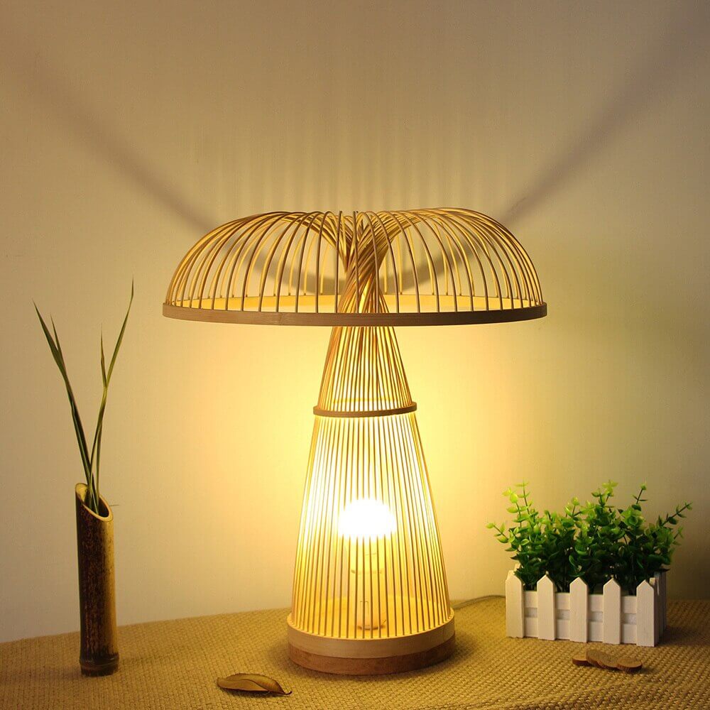 Lampa Stołowa Drewniana Grzybek Retro Boho - obrazek 2