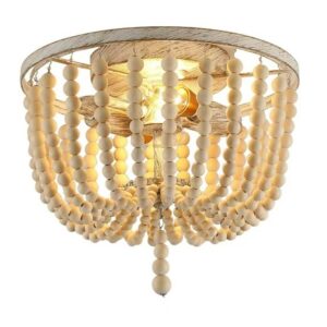 Lampa Sufitowa Plafon Drewniana Koraliki Boho