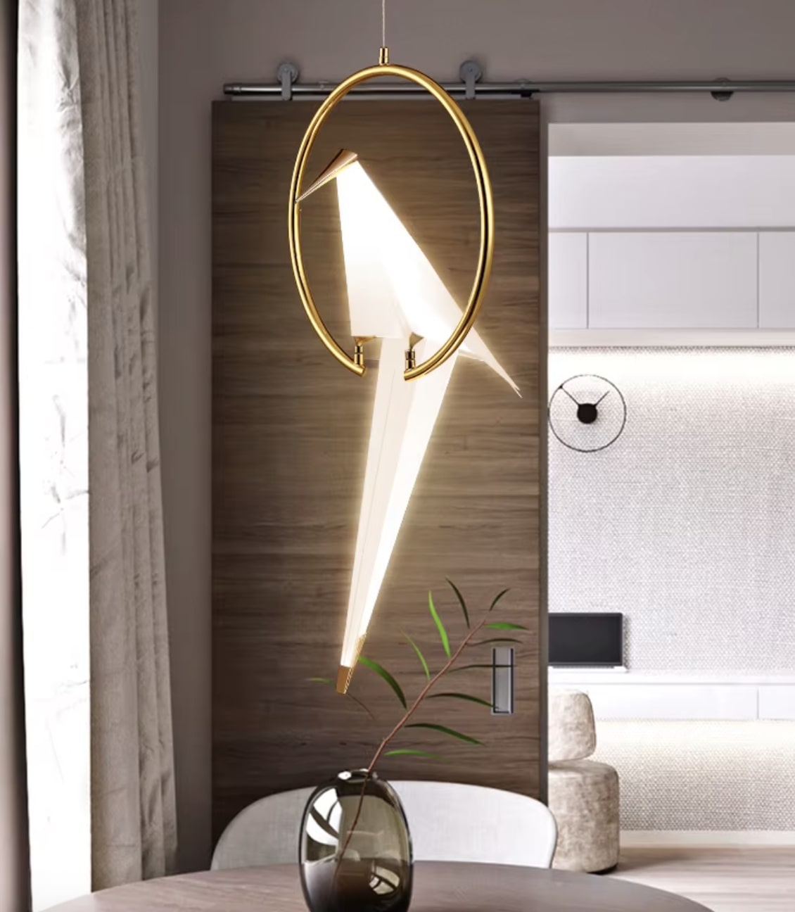 Lampa Wisząca Ptak Origami Obręcz art deco