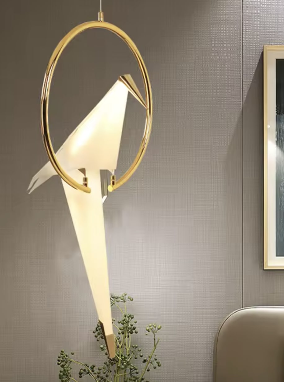 Lampa Wisząca Ptak Origami Obręcz art deco