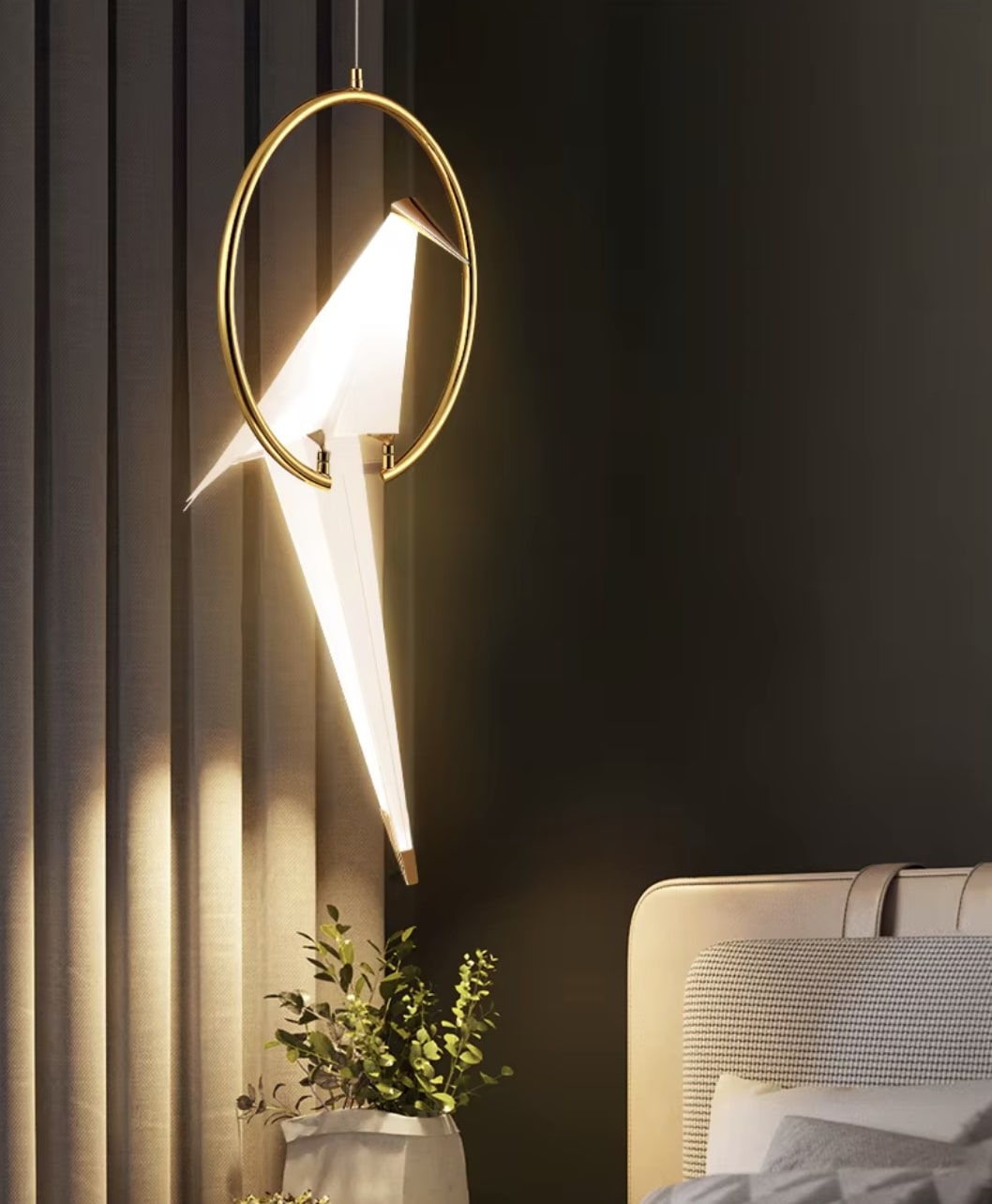 Lampa Wisząca Ptak Origami Obręcz art deco