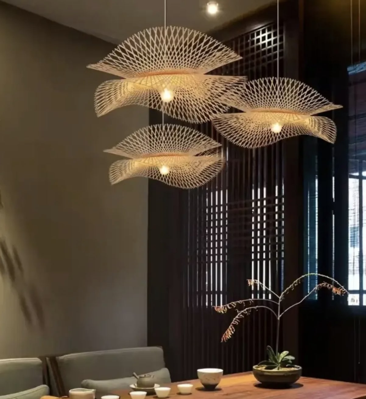 Lampa Wisząca Rattanowa Żyrandol Teahouse