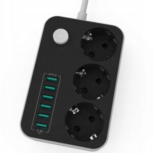 Listwa zasilająca 3 Gniazda Przedłużacz 1.8 metra + 6x USB
