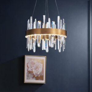 Kryształowa Lampa Wisząca Glacier Żyrandol Złoty Mosiądz LED