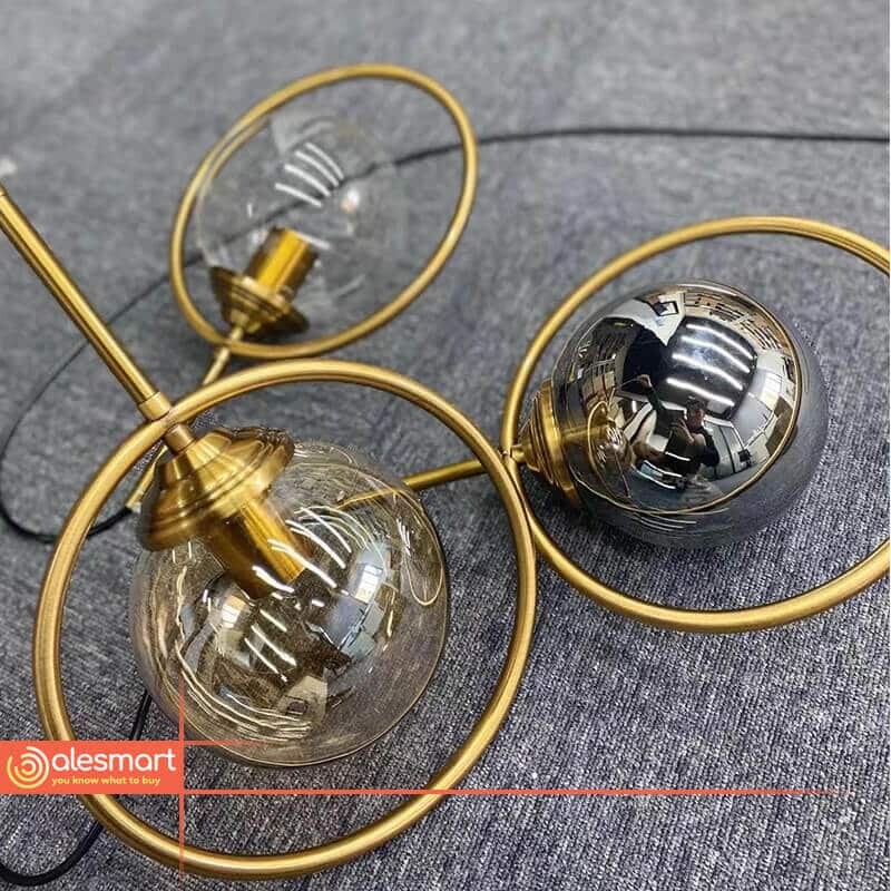 Nowoczesna lampa wisząca szklana kula złoty pierścień - obrazek 5