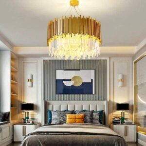 Nowoczesna Kryształowa Lampa Wisząca Gladius Żyrandol Glamour Złoty