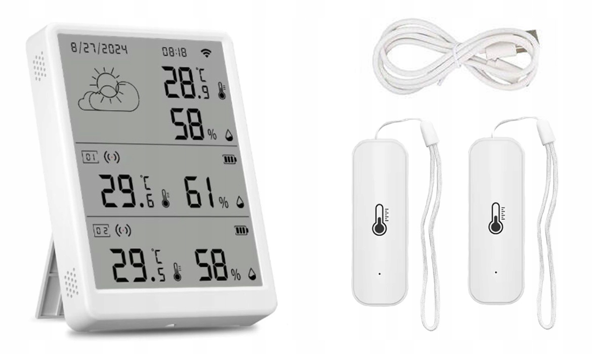 Stacja Pogodowa 2x czujnik zewnętrzny temperatury i wilgotności WiFi TUYA