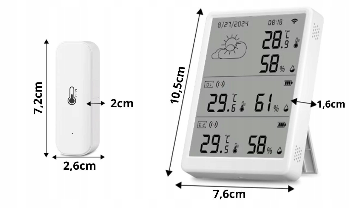Stacja Pogodowa 2x czujnik zewnętrzny temperatury i wilgotności WiFi TUYA
