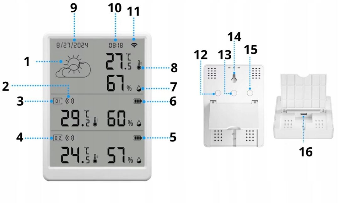 Stacja Pogodowa 2x czujnik zewnętrzny temperatury i wilgotności WiFi TUYA