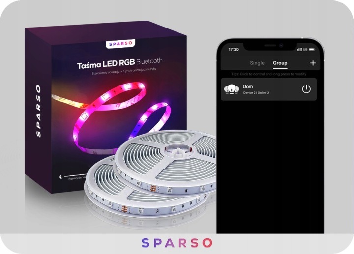 Taśma LED RGB 20m Sparso 12V 600 diod – sterowanie pilotem i aplikacją