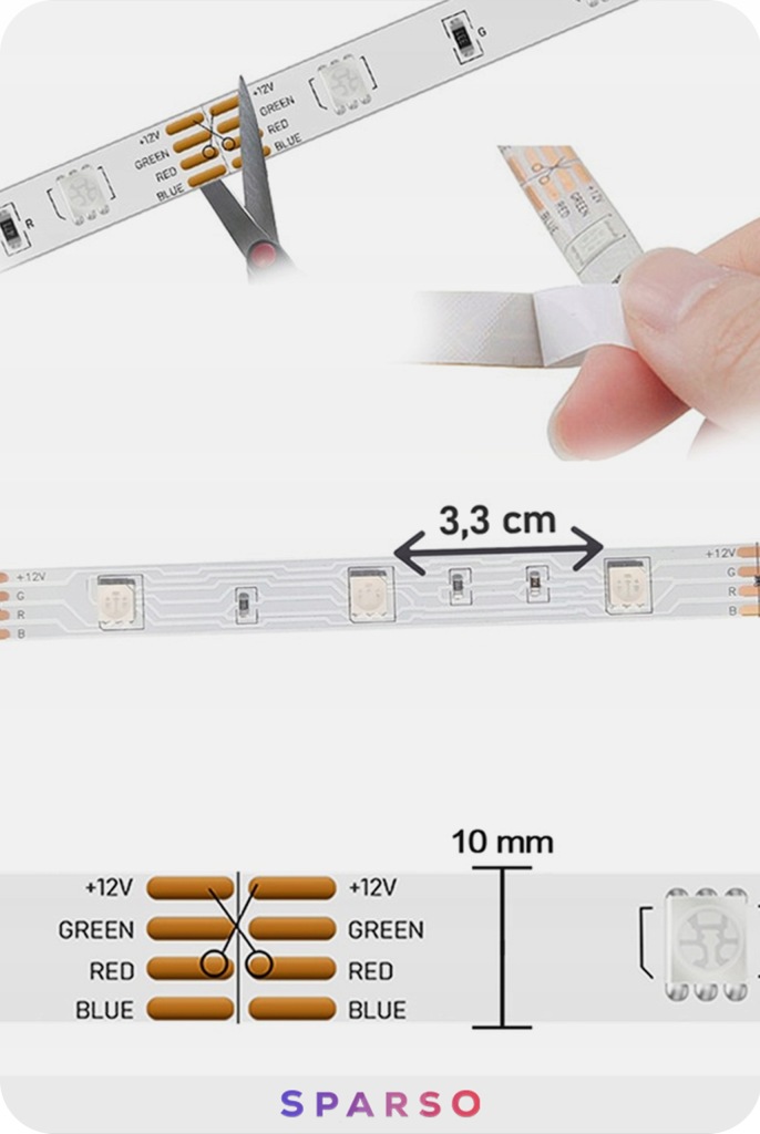 Taśma LED RGB 20m Sparso 12V 600 diod – sterowanie pilotem i aplikacją