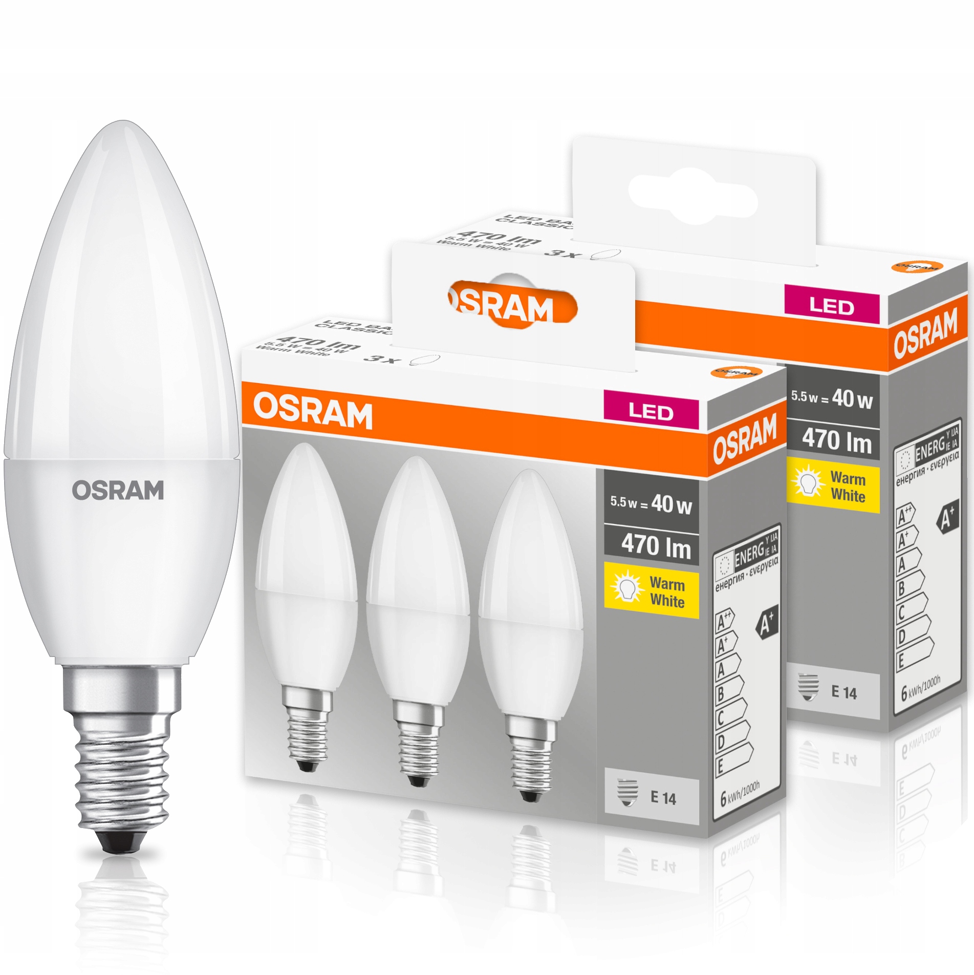 ZESTAW 6x Żarówka LED E14 świeca 5W = 40W OSRAM