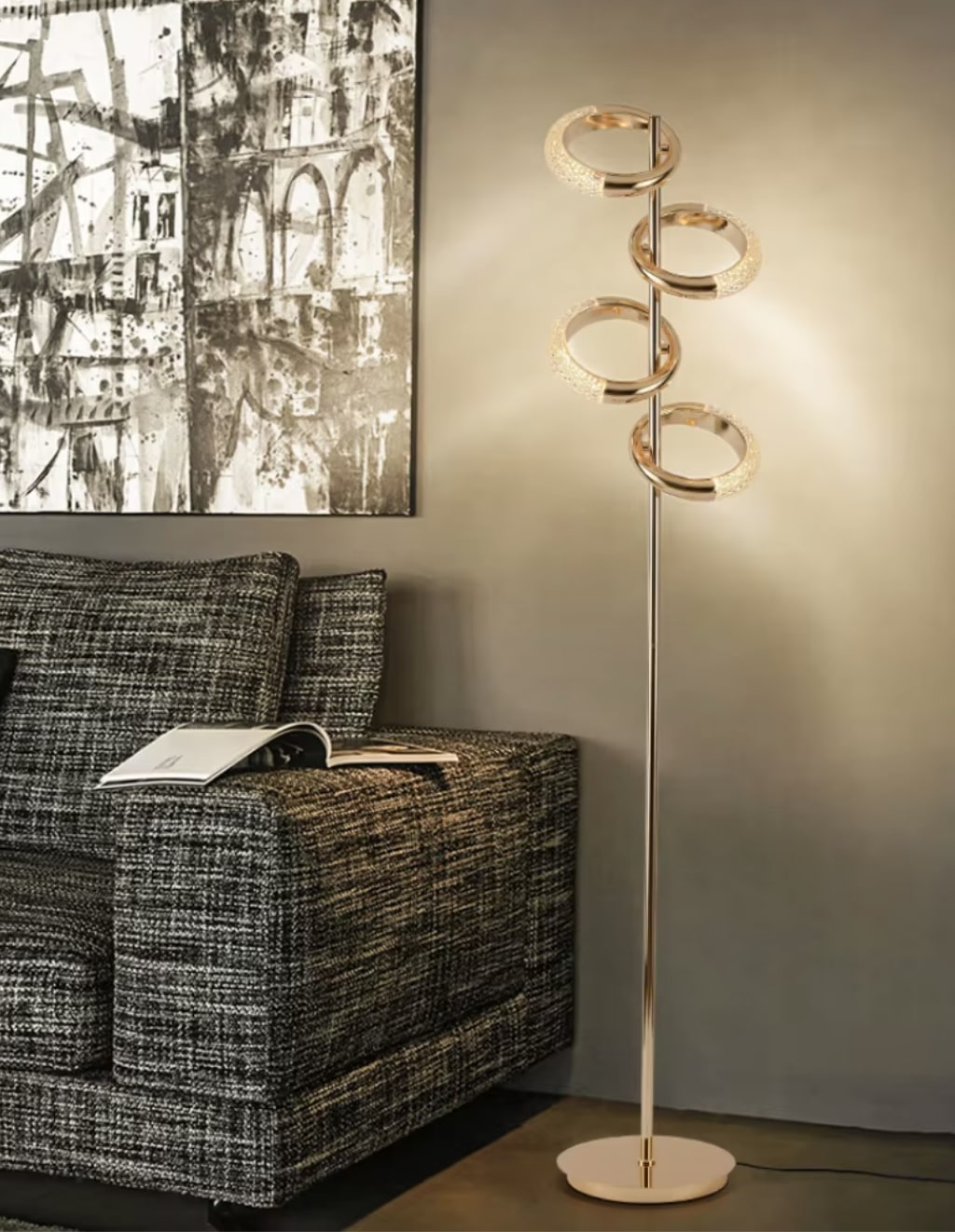 Złota Lampa Podłogowa Rings Glamour