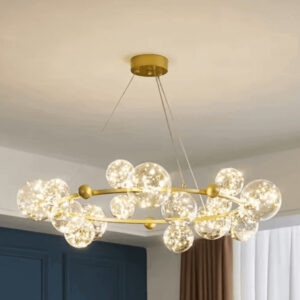 złota lampa sufitowa kule gwiezdne