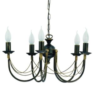 Lampa wisząca świecznikowa, ARES, czarna ze złotą patyną