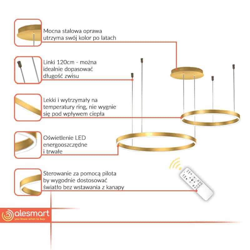 Lampa Wisząca Ring LED 2/3/4/5 Żyrandol Nowoczesny - obrazek 2