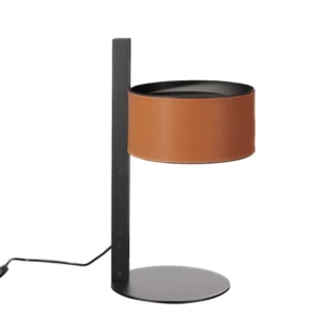 Oluce Parallel 296 lampa stołowa, skóra brązowa
