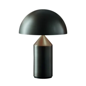 Lampa stołowa Oluce Atollo, nikiel satynowy, aluminium, Ø 25 cm