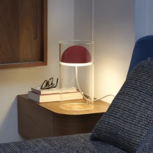 Oluce Lampa stołowa LED Medusa, czerwona, szkło, wysokość 30 cm