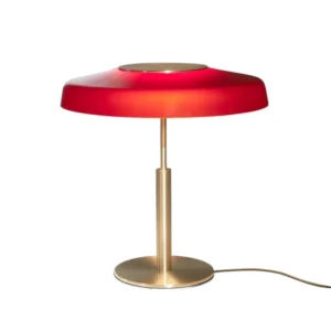 Oluce Lampa stołowa LED Dora, złota, czerwona, metal, PMMA
