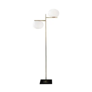 Oluce Lampa stojąca Alba, brąz, biała, 2-punktowa, szkło, metal