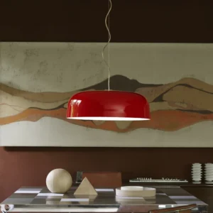 Oluce Żyrandol LED Canopy, Ø 90 cm, czerwony, aluminium