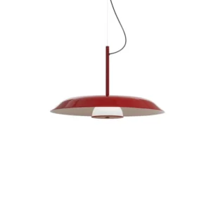 Oluce Żyrandol LED Iride, Ø 55 cm, czerwony, metal, szkło