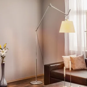 Lampa podłogowa Artemide Tolomeo Mega, biała/aluminium, pergaminowa, ściemniana