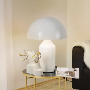 Oluce Atollo lampa stołowa ze ściemnianiem Ø50cm biała
