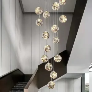 Lampa Schodowa Gwieździste Niebo Długi Żyrandol Design Skandynawski Dwupoziomowy Korytarz Luksusowe Kreatywne Lampy Wiszące Apartament Hol
