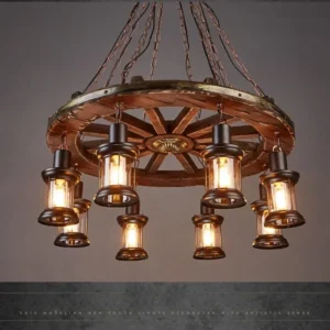 Lampa wisząca rustykalna z drewnianym kołem